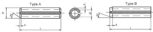 DIN 1481 / ISO 8752 Sloteed Spring Pins drawing