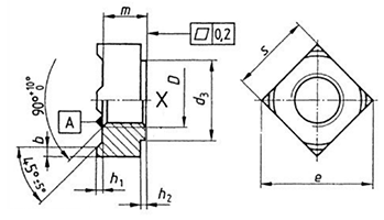 DIN 928 Square Weld Nut drawing